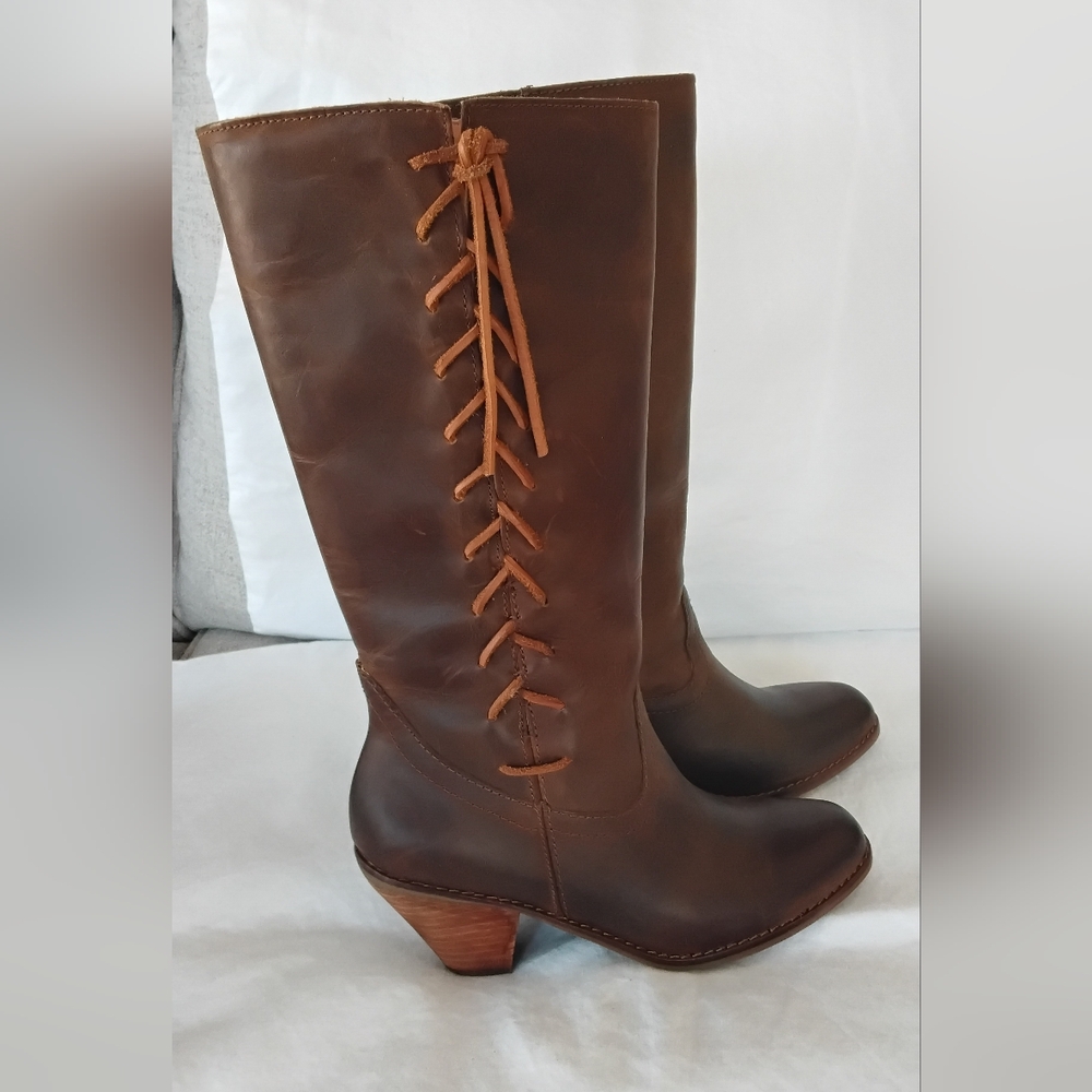 Womens Latigo Duke Brown Leather Lace Up Knee-High Boots